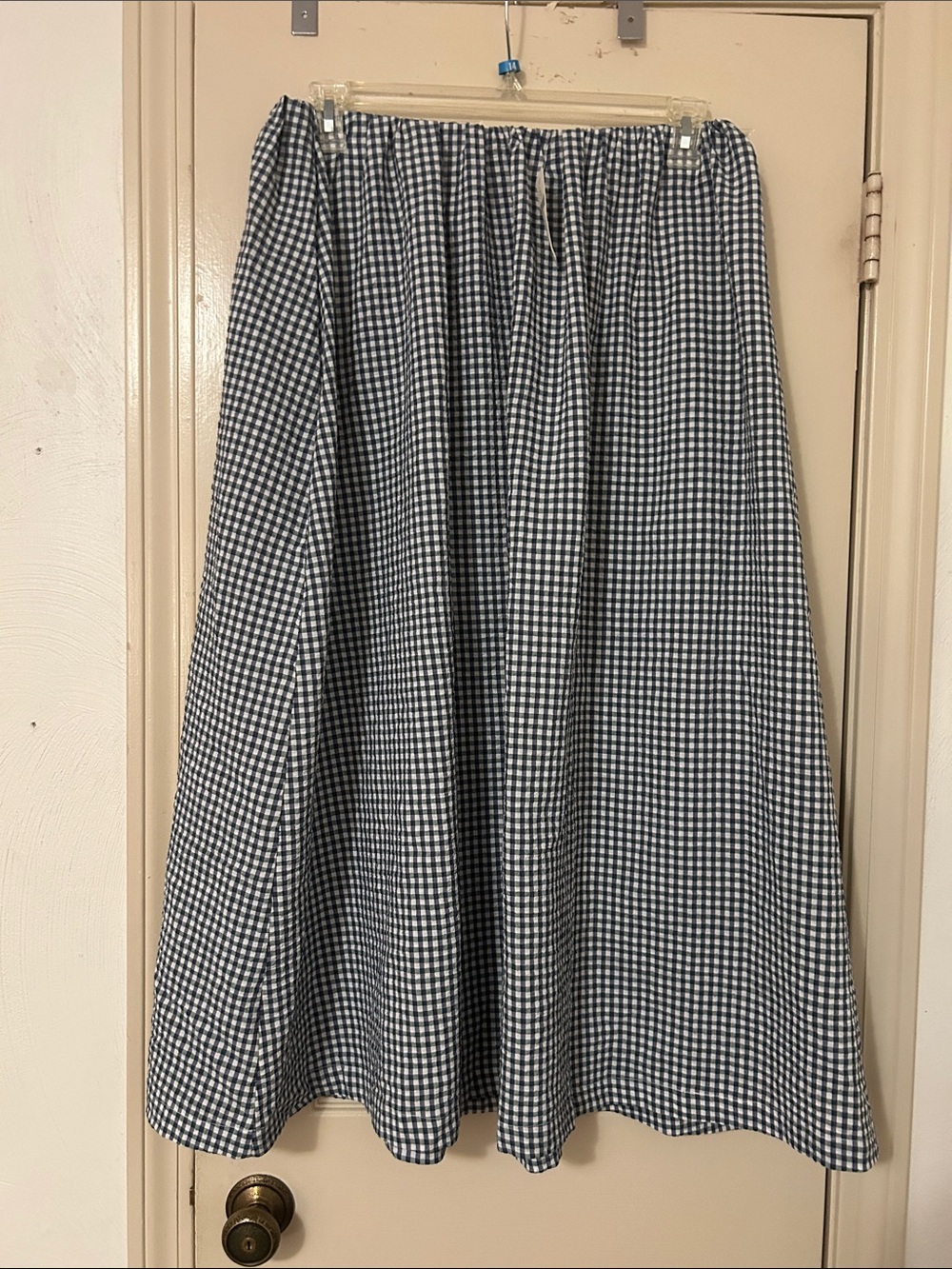 Anthropologie Navy and White Gingham Maxi Skirt